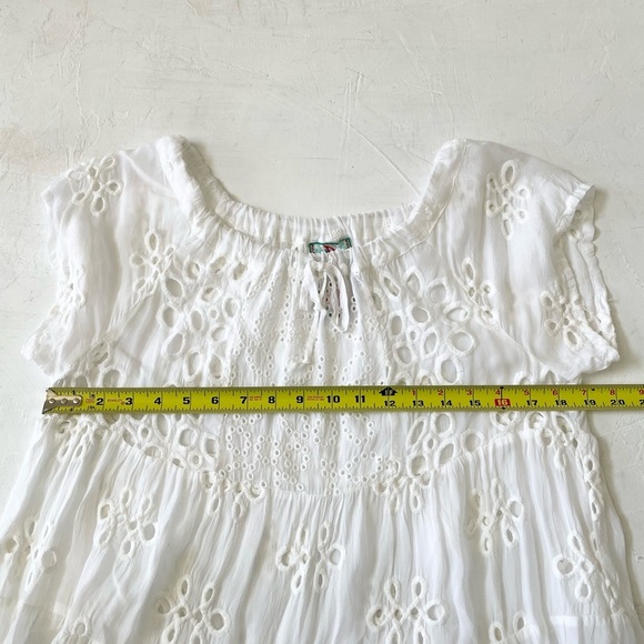 JOHNNY WAS White Eyelet Lace Mini Bay Doll Dress Swim Coverup With Slip Size S - Picture 8 of 11